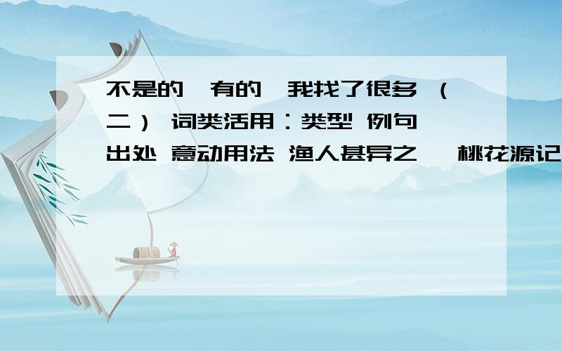 不是的,有的,我找了很多 （二） 词类活用：类型 例句 出处 意动用法 渔人甚异之 《桃花源记》 对