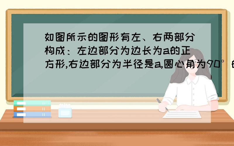 如图所示的图形有左、右两部分构成：左边部分为边长为a的正方形,右边部分为半径是a,圆心角为90°的扇形1.用a表示该图形的周长和面积2.当A=6时,就该图形的周长和面积