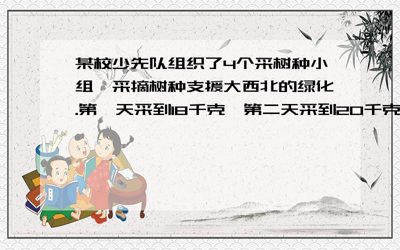 某校少先队组织了4个采树种小组,采摘树种支援大西北的绿化.第一天采到18千克,第二天采到20千克,第三天采到22千克.平均每组每天采到树种多少千克?