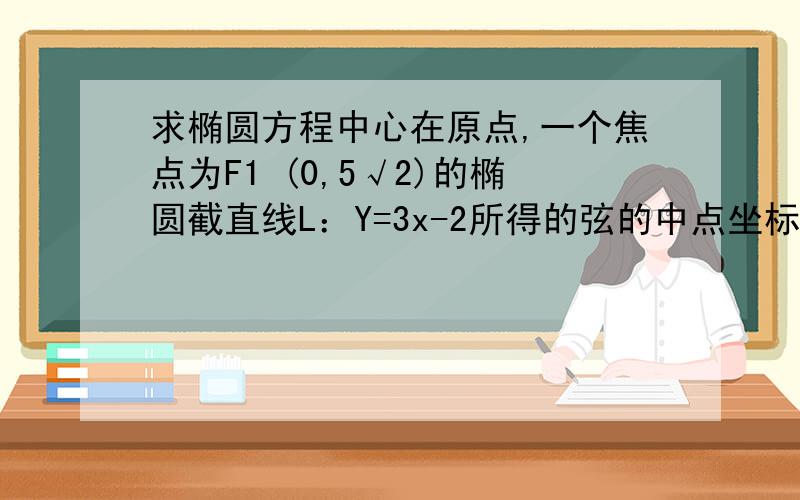 求椭圆方程中心在原点,一个焦点为F1 (0,5√2)的椭圆截直线L：Y=3x-2所得的弦的中点坐标为1/2,求