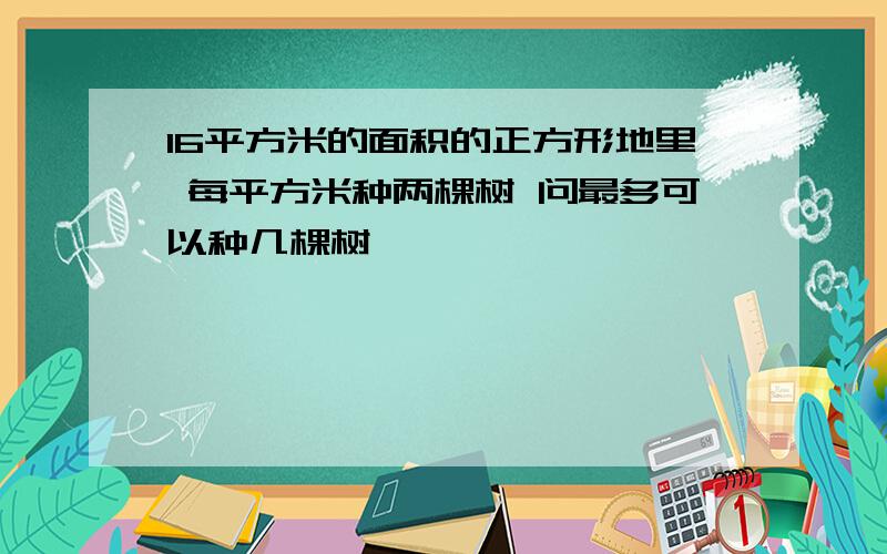 16平方米的面积的正方形地里 每平方米种两棵树 问最多可以种几棵树