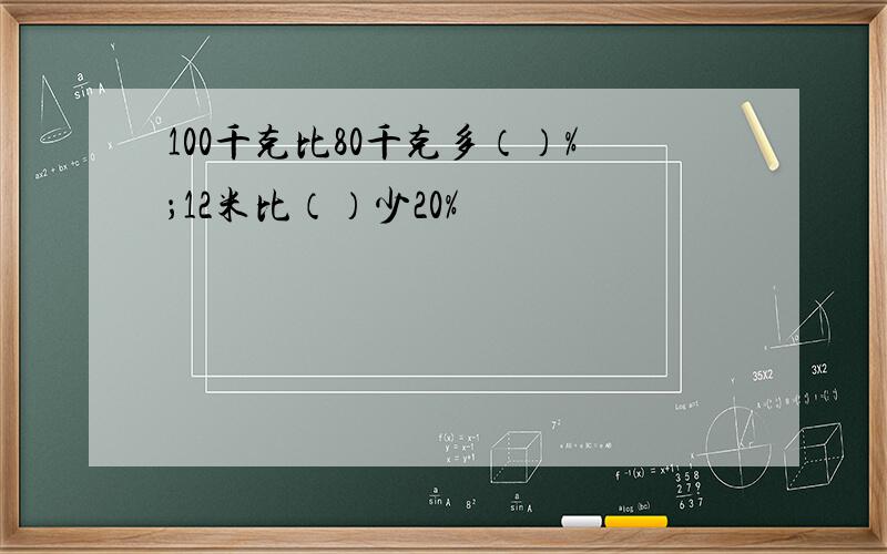 100千克比80千克多（）%；12米比（）少20%