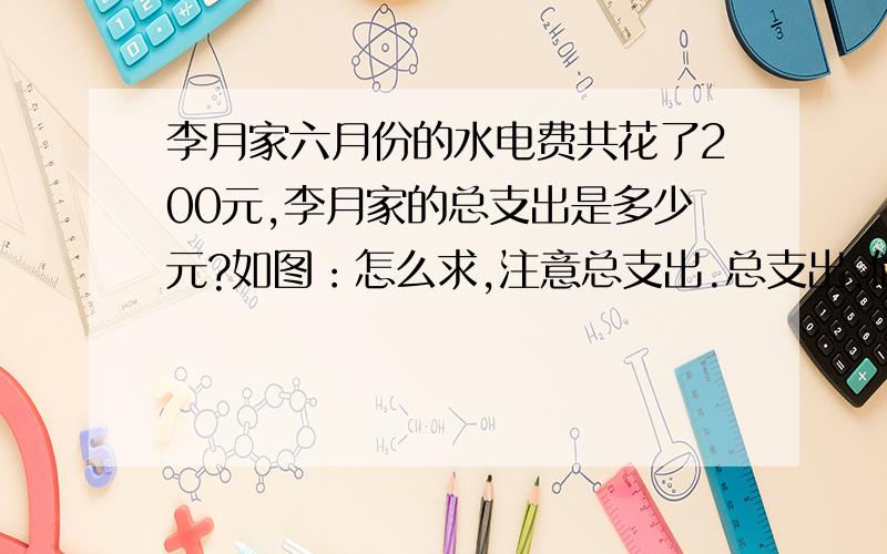 李月家六月份的水电费共花了200元,李月家的总支出是多少元?如图：怎么求,注意总支出.总支出,储蓄用不用计?快好急!这样会对吗?