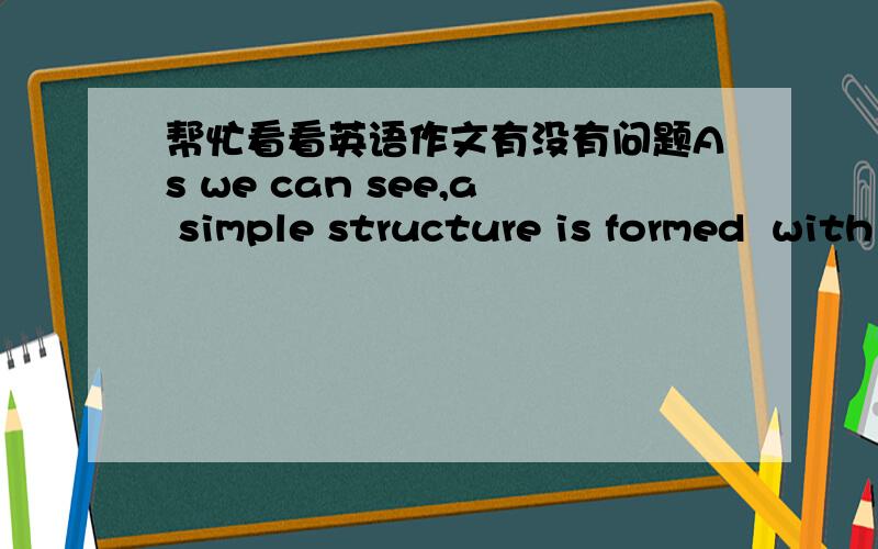 帮忙看看英语作文有没有问题As we can see,a simple structure is formed  with the heavy black line controlling the seven different rectangles.The dominant color is the bright red on the top right.Not only is the area of that color large,but