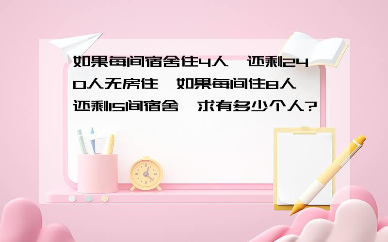 如果每间宿舍住4人,还剩240人无房住,如果每间住8人,还剩15间宿舍,求有多少个人?