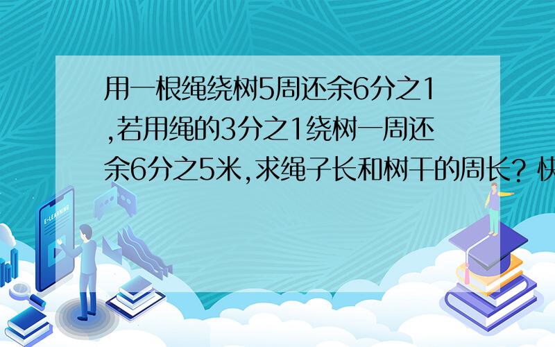 用一根绳绕树5周还余6分之1,若用绳的3分之1绕树一周还余6分之5米,求绳子长和树干的周长? 快 要有讲解 谢谢