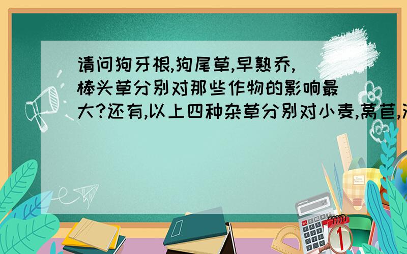 请问狗牙根,狗尾草,早熟乔,棒头草分别对那些作物的影响最大?还有,以上四种杂草分别对小麦,莴苣,油菜,大豆那个影响力强?