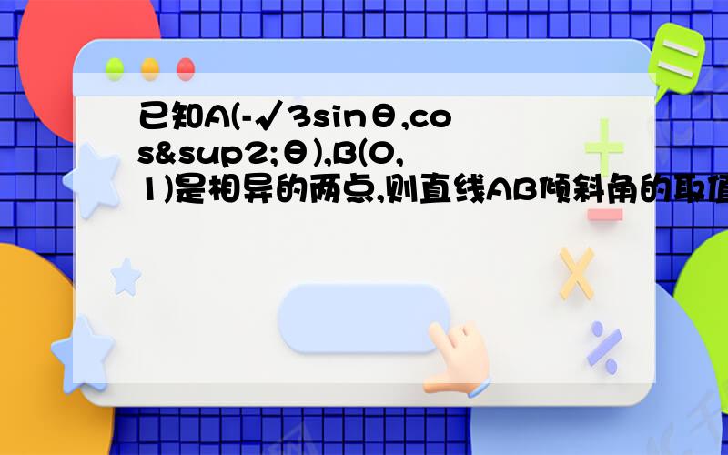 已知A(-√3sinθ,cos²θ),B(0,1)是相异的两点,则直线AB倾斜角的取值范围是.