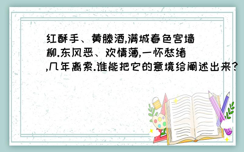 红酥手、黄滕酒,满城春色宫墙柳.东风恶、欢情薄,一怀愁绪,几年离索.谁能把它的意境给阐述出来?