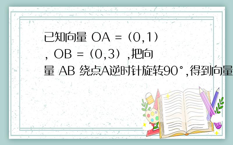 已知向量 OA =（0,1）, OB =（0,3）,把向量 AB 绕点A逆时针旋转90°,得到向量 AC ,则向量 OC =求详解,最好能画图...我知道这道题目很简单,就不是理解答案是-2,1