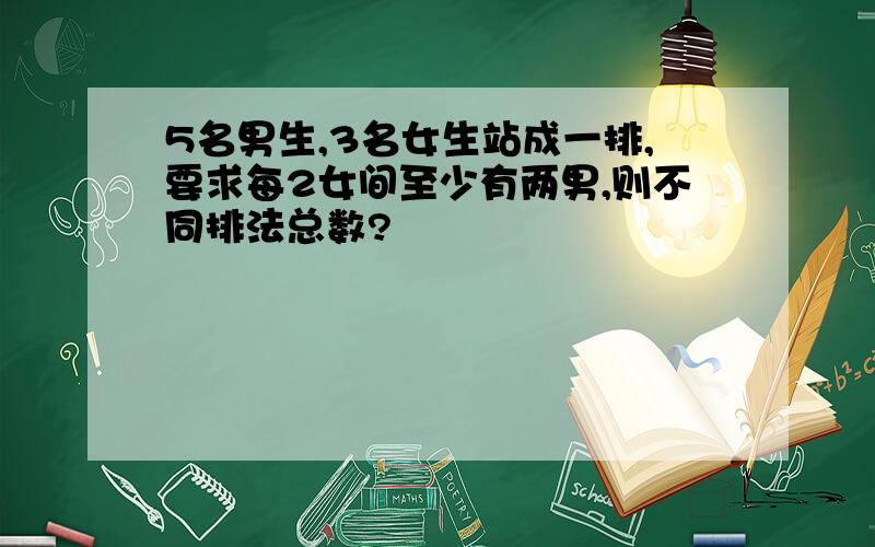 5名男生,3名女生站成一排,要求每2女间至少有两男,则不同排法总数?