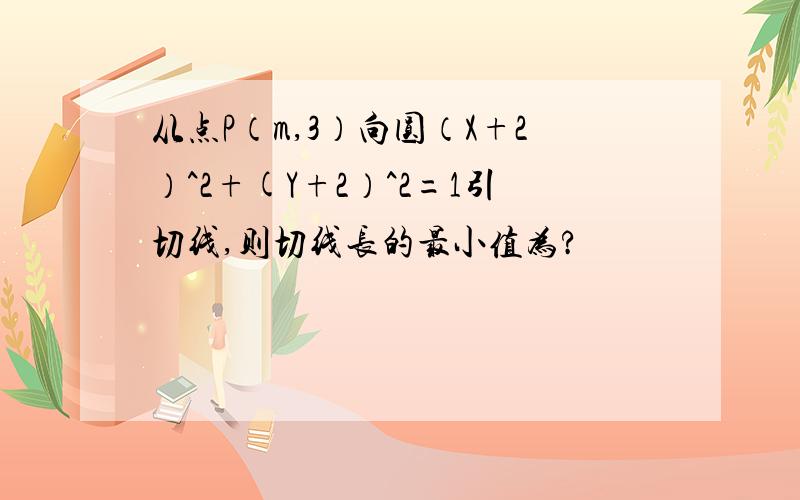 从点P（m,3）向圆（X+2）^2+(Y+2）^2=1引切线,则切线长的最小值为?