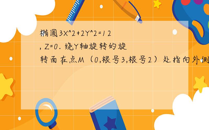 椭圆3X^2+2Y^2=12, Z=0. 绕Y轴旋转的旋转面在点M（0,根号3,根号2）处指向外侧的单位法向量为