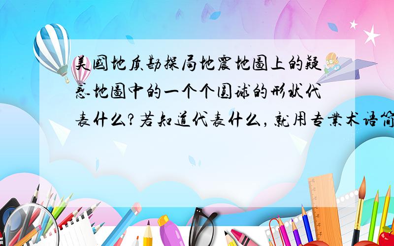 美国地质勘探局地震地图上的疑惑地图中的一个个圆球的形状代表什么?若知道代表什么，就用专业术语简要分析下列数据Best Double Couple:Mo=8.4*10**18  NP1:Strike= 58 Dip=31 Slip= -97  NP2:       247     59