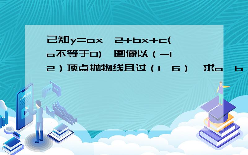 己知y=ax^2+bx+c(a不等于0),图像以（-1,2）顶点抛物线且过（1,6）,求a,b,顺便说一下应该从什么地方下手,还有思路,