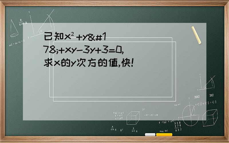 已知x²+y²+xy-3y+3=0,求x的y次方的值,快!