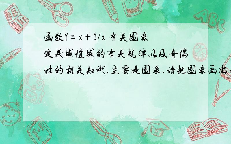 函数Y=x+1/x 有关图象定义域值域的有关规律以及奇偶性的相关知识.主要是图象.请把图象画出来