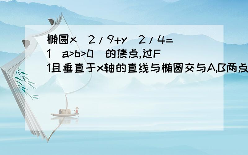 椭圆x^2/9+y^2/4=1（a>b>0）的焦点,过F1且垂直于x轴的直线与椭圆交与A,B两点,若△ABF2为锐角三角形,则椭圆的离心率的取值范围