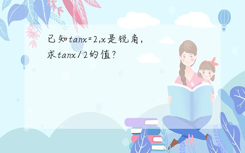 已知tanx=2,x是锐角,求tanx/2的值?