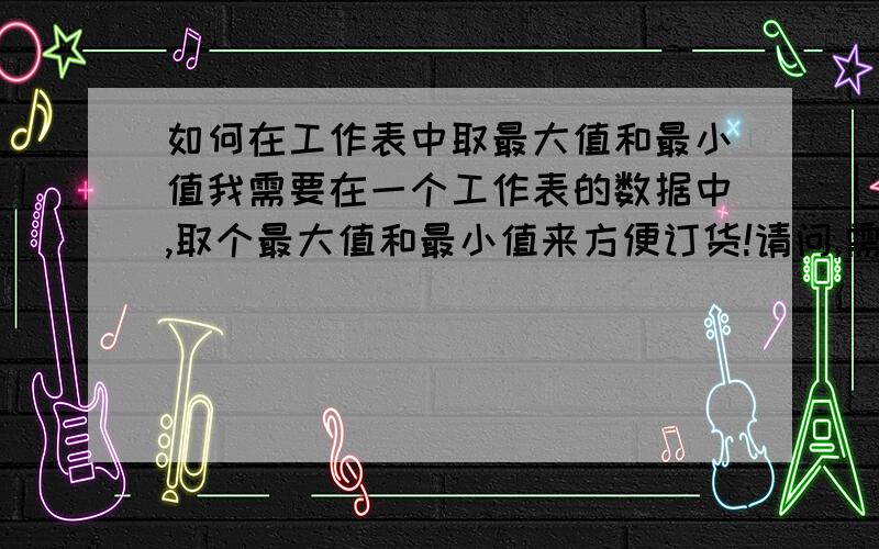 如何在工作表中取最大值和最小值我需要在一个工作表的数据中,取个最大值和最小值来方便订货!请问,需要用什么公式来完成!或者有更好的方法!就是没有图!经理让我做一个表,统计一周这个