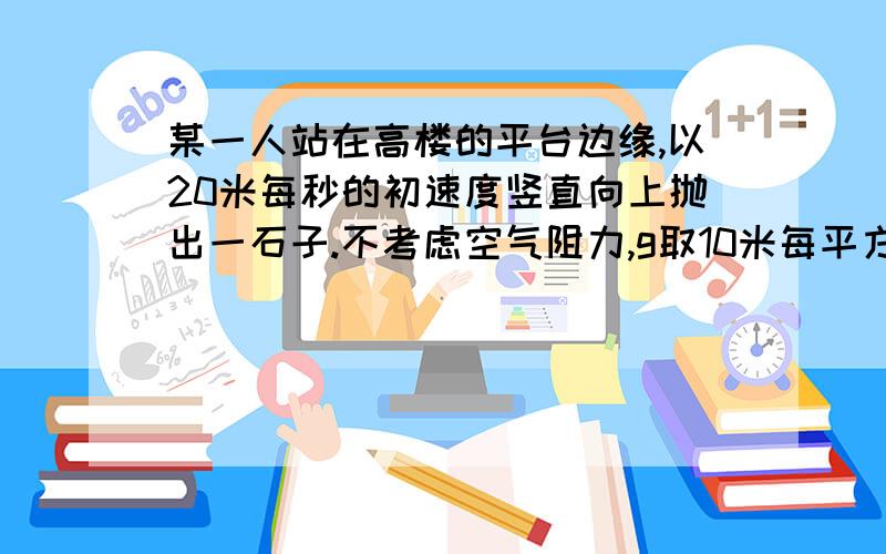 某一人站在高楼的平台边缘,以20米每秒的初速度竖直向上抛出一石子.不考虑空气阻力,g取10米每平方秒 求(1) 石子 上升的最大高度是多少?回到抛出点所需时间是多少?（2)石子抛出后通过距抛