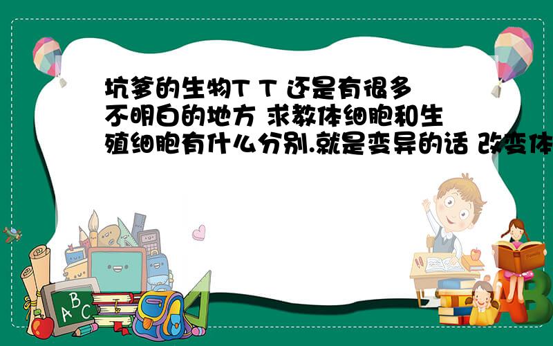 坑爹的生物T T 还是有很多不明白的地方 求教体细胞和生殖细胞有什么分别.就是变异的话 改变体细胞的遗传物质不会遗传?马的体细胞的染色体数目为64条 驴62条 马和驴交配后是骡 骡的染色