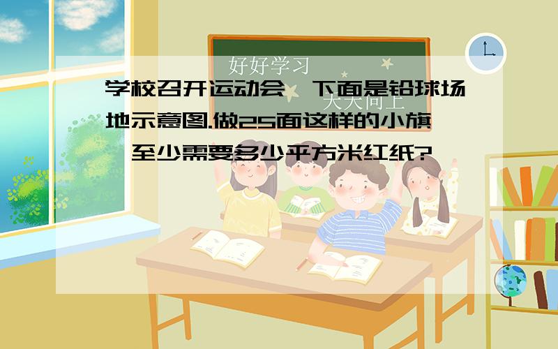 学校召开运动会,下面是铅球场地示意图.做25面这样的小旗,至少需要多少平方米红纸?