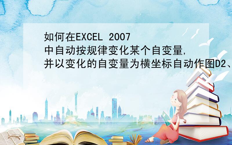 如何在EXCEL 2007 中自动按规律变化某个自变量,并以变化的自变量为横坐标自动作图D2、D3是两个函数的结果,这两个函数均以A2和A3为自变量（为简化,A2=A3=2000）.把D2、D3求和后,等到最终的结果(8