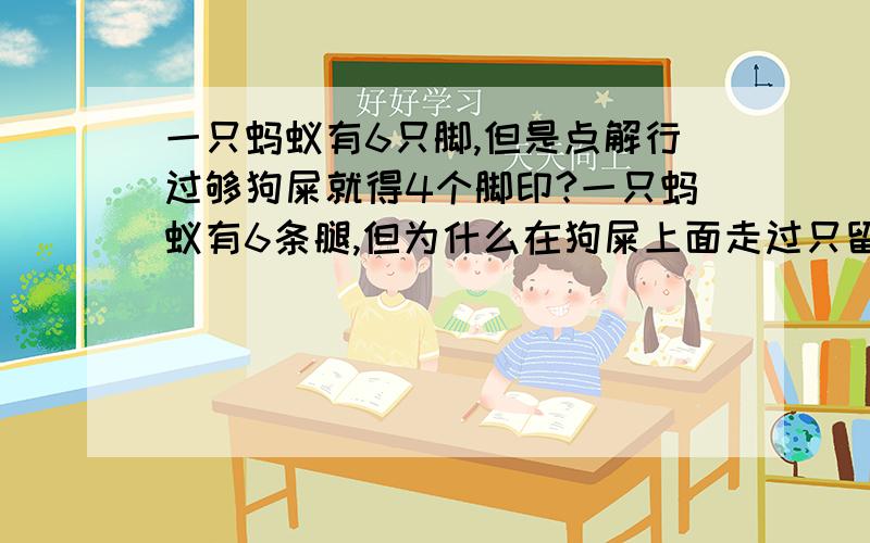 一只蚂蚁有6只脚,但是点解行过够狗屎就得4个脚印?一只蚂蚁有6条腿,但为什么在狗屎上面走过只留下4个脚印呢?