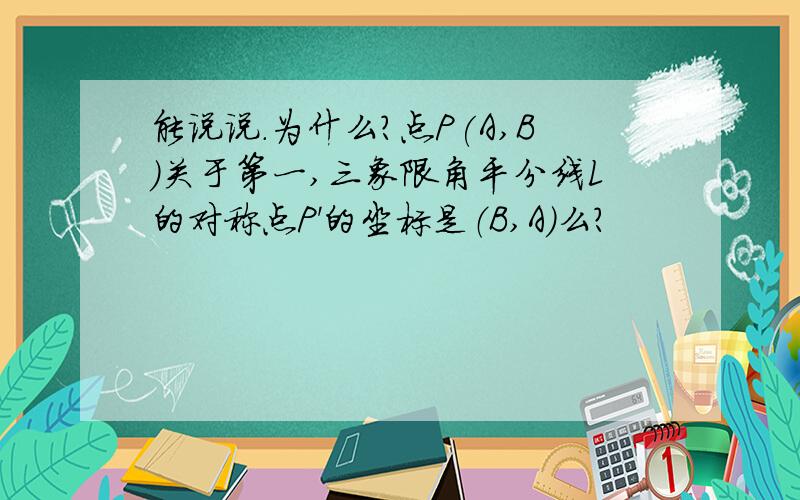 能说说.为什么?点P(A,B)关于第一,三象限角平分线L的对称点P'的坐标是（B,A)么?