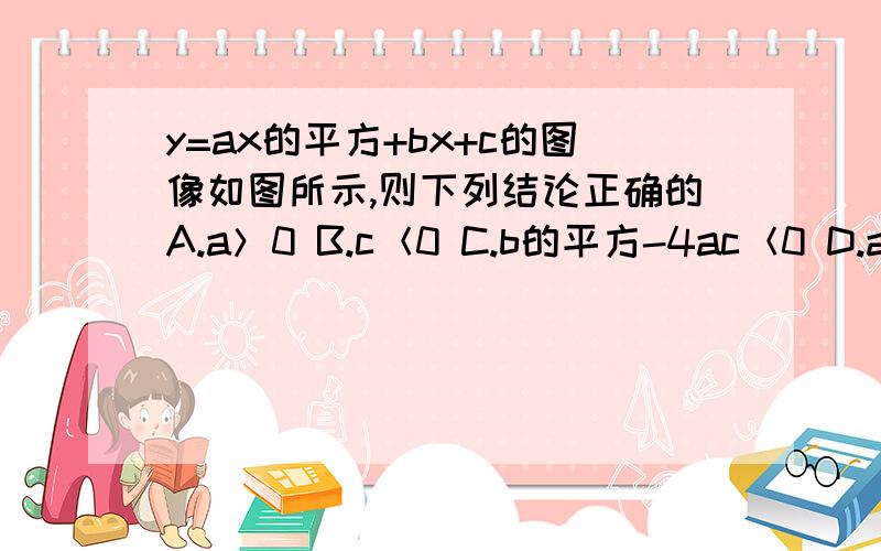 y=ax的平方+bx+c的图像如图所示,则下列结论正确的A.a＞0 B.c＜0 C.b的平方-4ac＜0 D.a+b+c＞0重点解释C和D选项