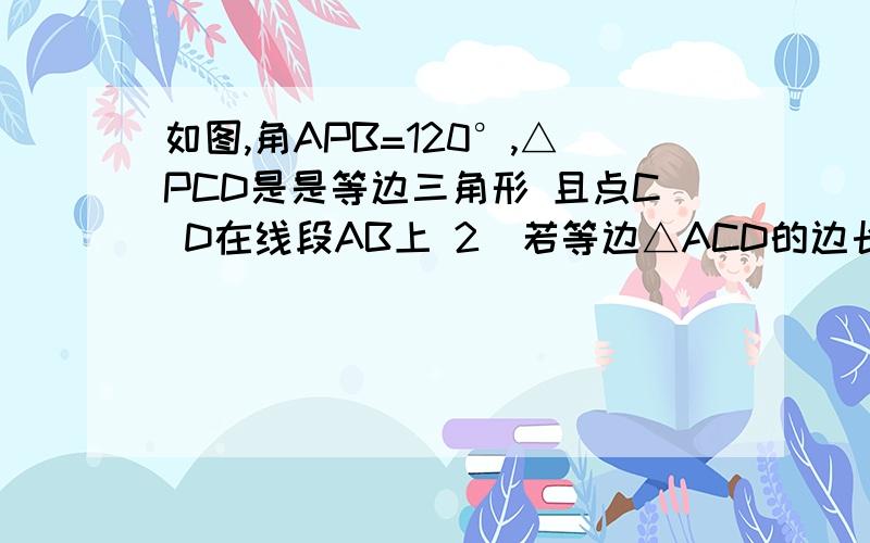 如图,角APB=120°,△PCD是是等边三角形 且点C D在线段AB上 2)若等边△ACD的边长为6 ,AP=10 求pb的长 图2)若等边△PCD的边长为6 AP=10 求pb的长