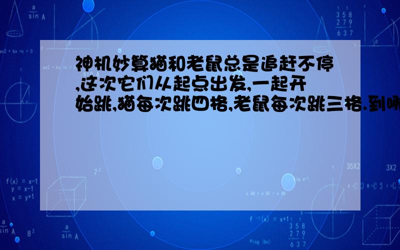 神机妙算猫和老鼠总是追赶不停,这次它们从起点出发,一起开始跳,猫每次跳四格,老鼠每次跳三格.到哪一格猫正好能追上小老鼠呢?