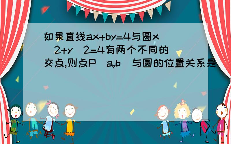 如果直线ax+by=4与圆x^2+y^2=4有两个不同的交点,则点P（a,b）与圆的位置关系是