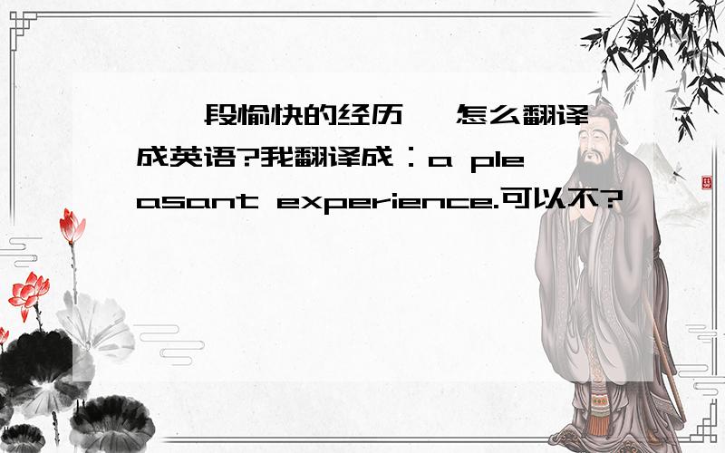 '一段愉快的经历' 怎么翻译成英语?我翻译成：a pleasant experience.可以不?