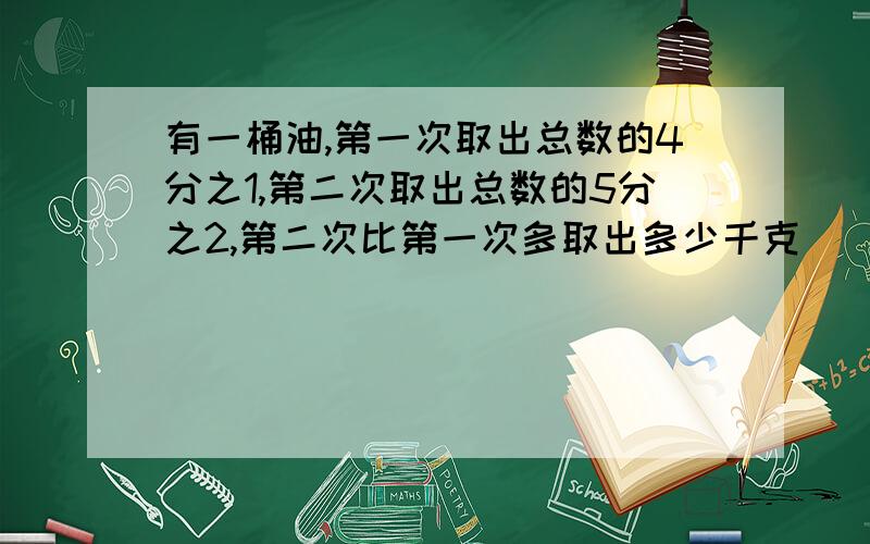 有一桶油,第一次取出总数的4分之1,第二次取出总数的5分之2,第二次比第一次多取出多少千克