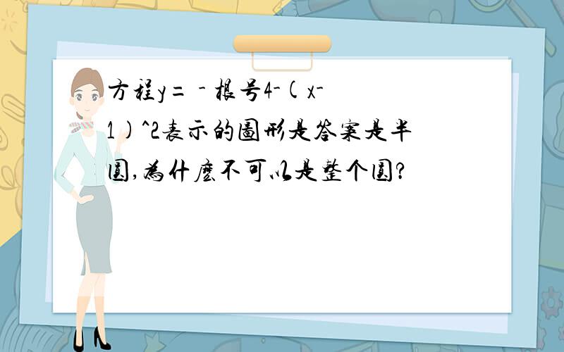 方程y= - 根号4-(x-1)^2表示的图形是答案是半圆,为什麽不可以是整个圆?