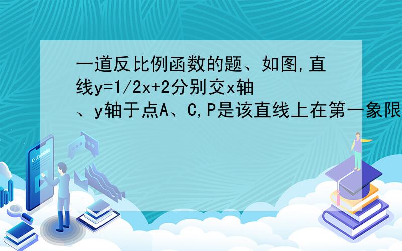 一道反比例函数的题、如图,直线y=1/2x+2分别交x轴、y轴于点A、C,P是该直线上在第一象限内的一点,PB垂直X轴于B,S三角形APB=9 (1) 求:点P的坐标 （2）求解析式