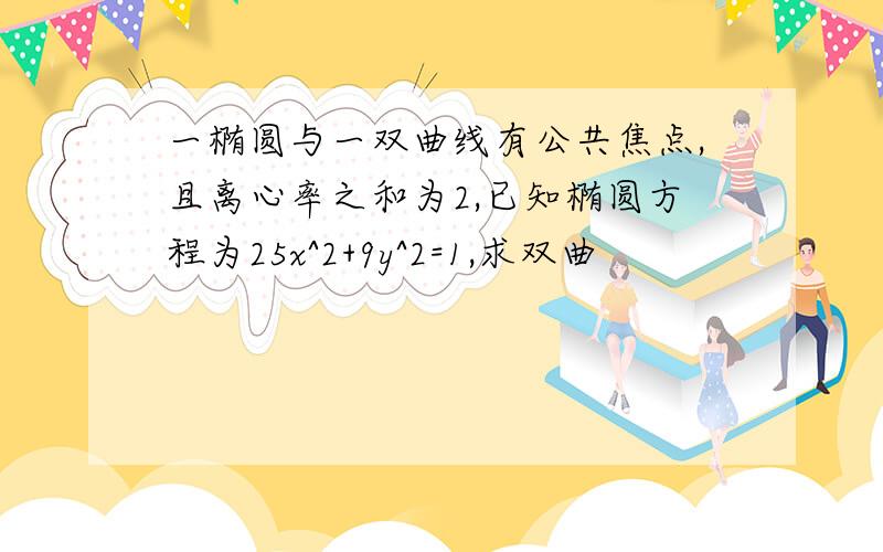 一椭圆与一双曲线有公共焦点,且离心率之和为2,已知椭圆方程为25x^2+9y^2=1,求双曲