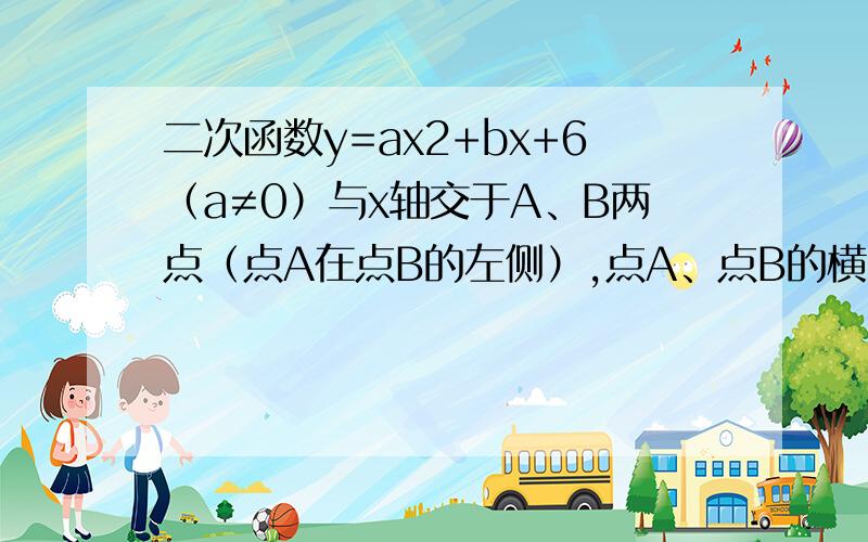 二次函数y=ax2+bx+6（a≠0）与x轴交于A、B两点（点A在点B的左侧）,点A、点B的横坐标是一元二次方程x2-4x-12=0的两个根．（1）请直接写出点A、点B的坐标．（2）请求出该二次函数表达式及对称轴