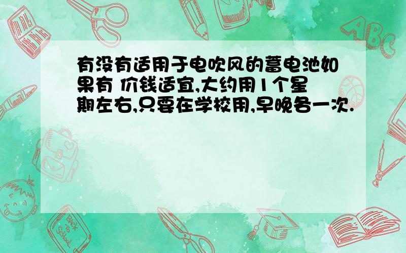 有没有适用于电吹风的蓄电池如果有 价钱适宜,大约用1个星期左右,只要在学校用,早晚各一次.