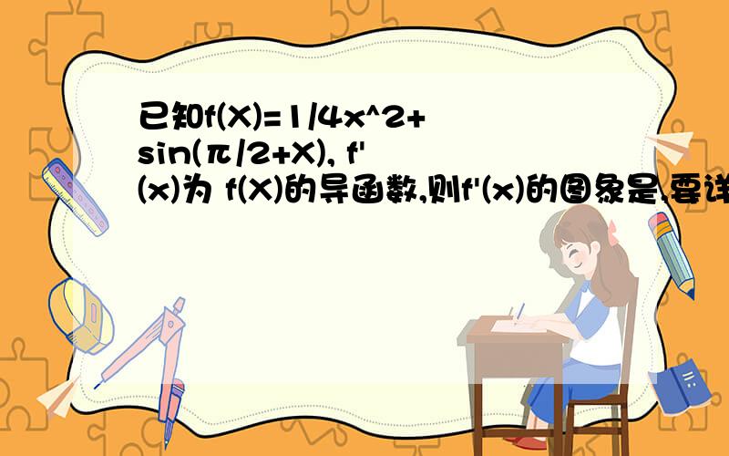 已知f(X)=1/4x^2+sin(π/2+X), f'(x)为 f(X)的导函数,则f'(x)的图象是,要详细哦