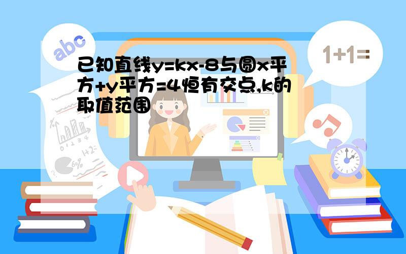 已知直线y=kx-8与圆x平方+y平方=4恒有交点,k的取值范围