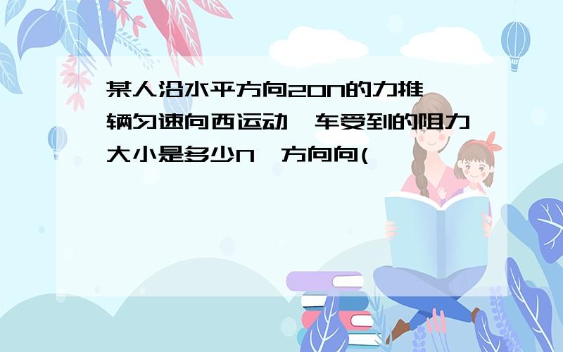 某人沿水平方向20N的力推一辆匀速向西运动,车受到的阻力大小是多少N,方向向(