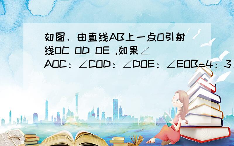 如图、由直线AB上一点O引射线OC OD OE ,如果∠AOC：∠COD：∠DOE：∠EOB=4：3：2：1,求∠COE的度数如图、由直线AB上一点O引射线OC OD OE ,如果∠AOC：∠COD：∠DOE：∠EOB=4：3：2：1,求∠COE的度数