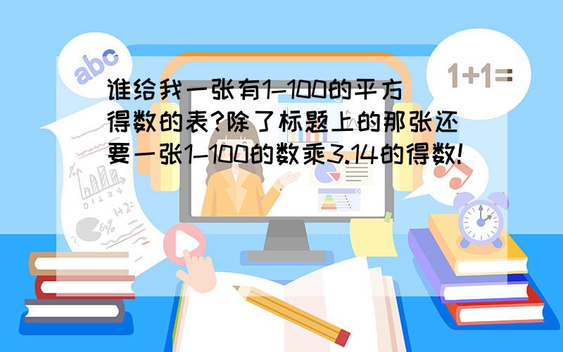 谁给我一张有1-100的平方得数的表?除了标题上的那张还要一张1-100的数乘3.14的得数!