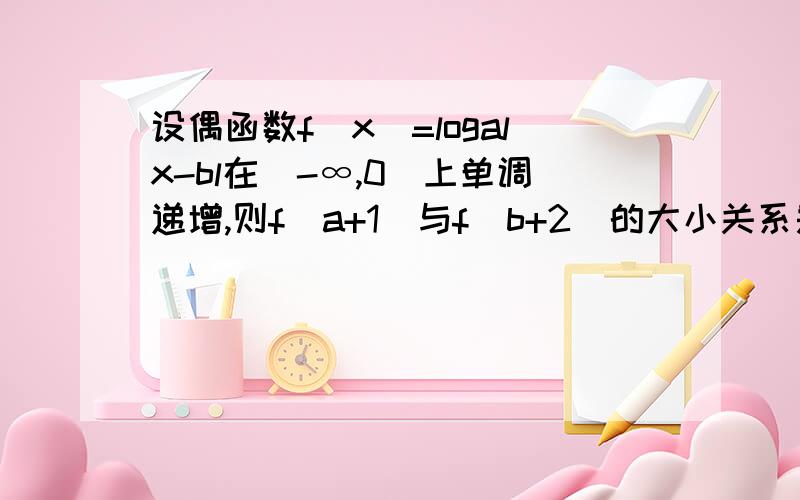 设偶函数f（x）=logalx-bl在（-∞,0）上单调递增,则f（a+1）与f（b+2）的大小关系是