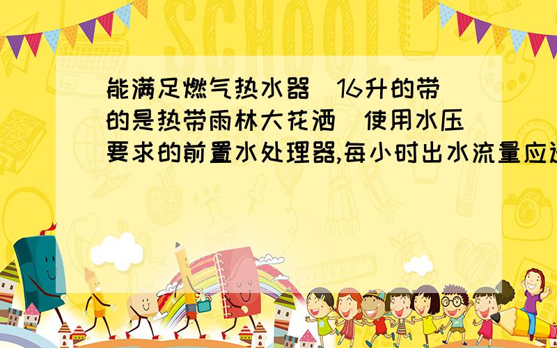 能满足燃气热水器（16升的带的是热带雨林大花洒）使用水压要求的前置水处理器,每小时出水流量应选多大的能满足燃气热水器（能率16升的带的是热带雨林大花洒）使用水压要求的前置水