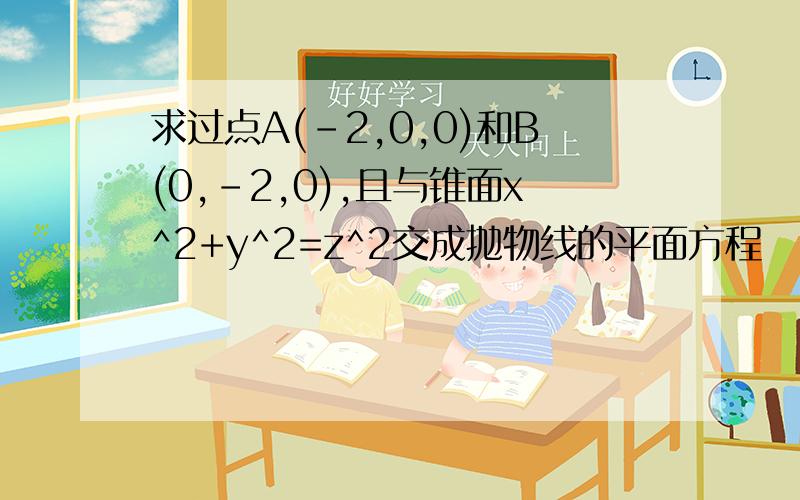 求过点A(-2,0,0)和B(0,-2,0),且与锥面x^2+y^2=z^2交成抛物线的平面方程