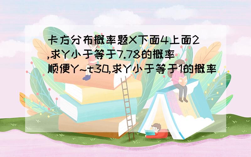 卡方分布概率题X下面4上面2,求Y小于等于7.78的概率顺便Y~t30,求Y小于等于1的概率